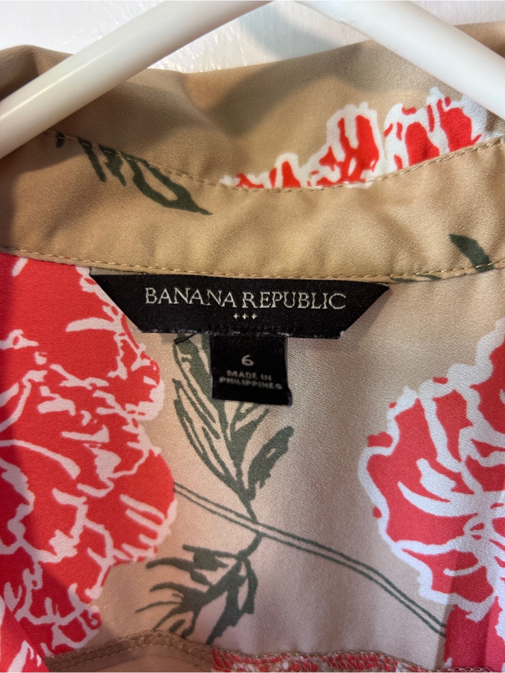 Banana Republic Beige Midi Shirt Dress with Pink Red Floral Print - Picture 3 of 5